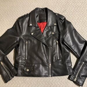 Blank NYC Black Leather Moto Jacket with Red Lining